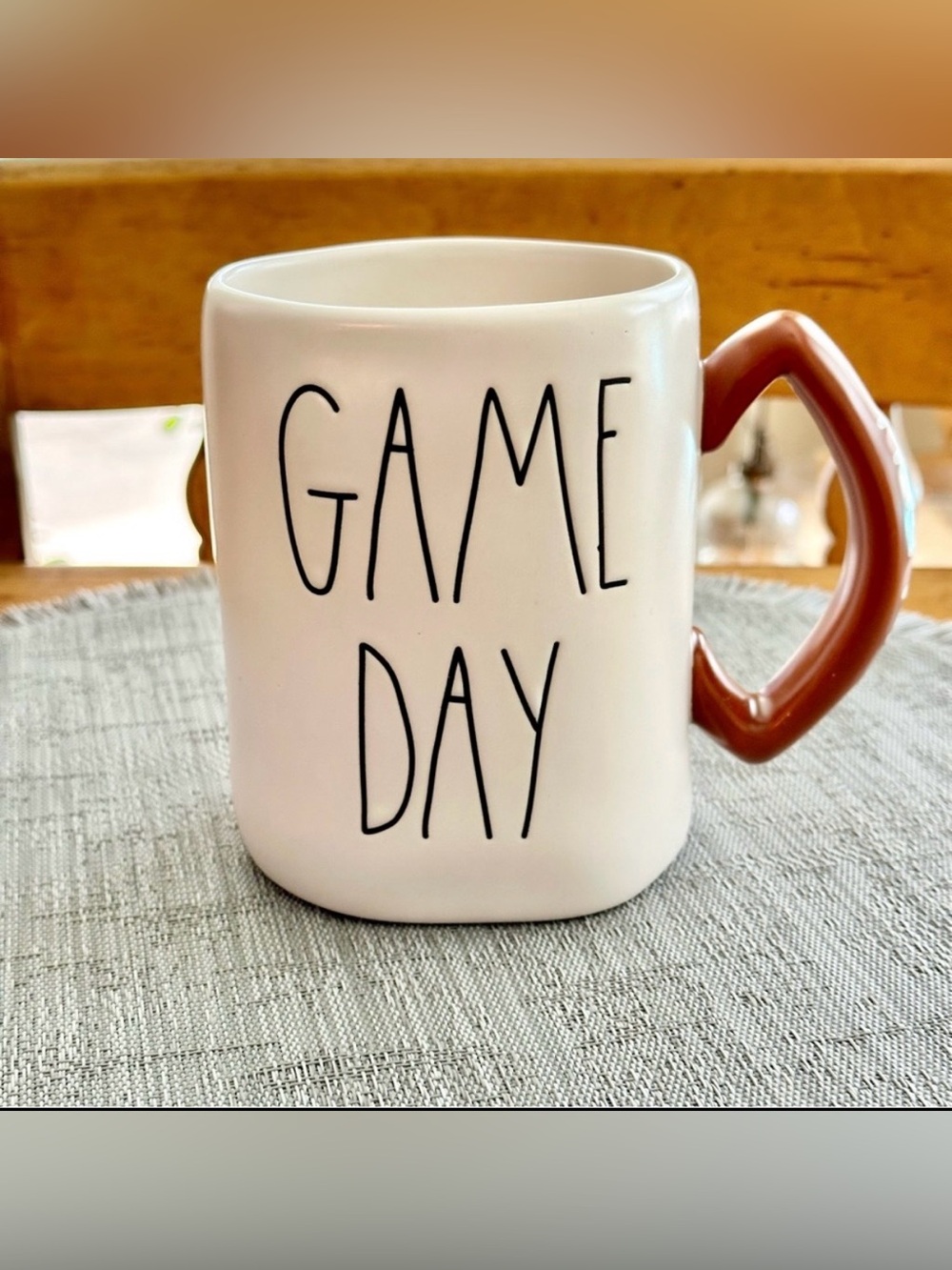 Rae Dunn GAME DAY Ceramic Coffee Mug Football Handle Design NEW!!